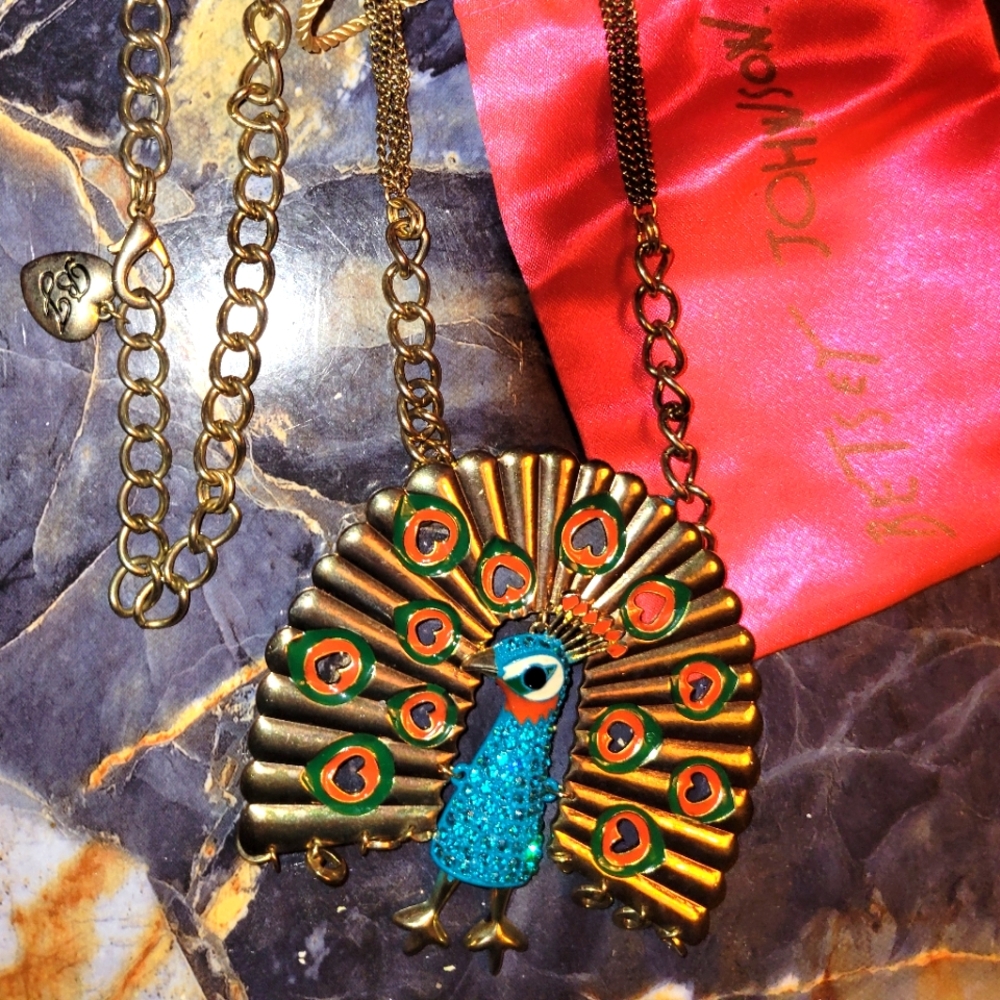 RARE! Betsey Johnson Peacock Statement Necklace